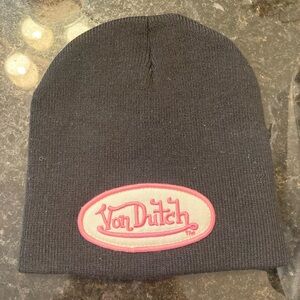 Von Dutch Black & Pink Beanie Cap Hat